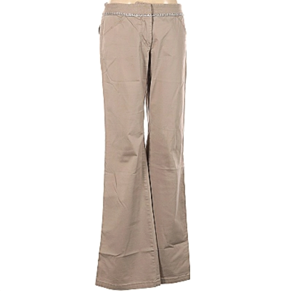 Anthropologie (Elevenese) Cotton Beige Dress Pants with beaded beltline_4